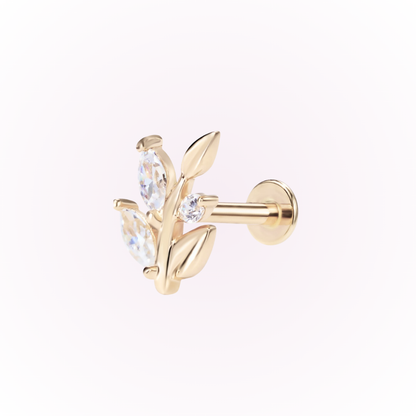 Faith – Leaf Branch Cubic Zirconia Threadless Flat Back Stud