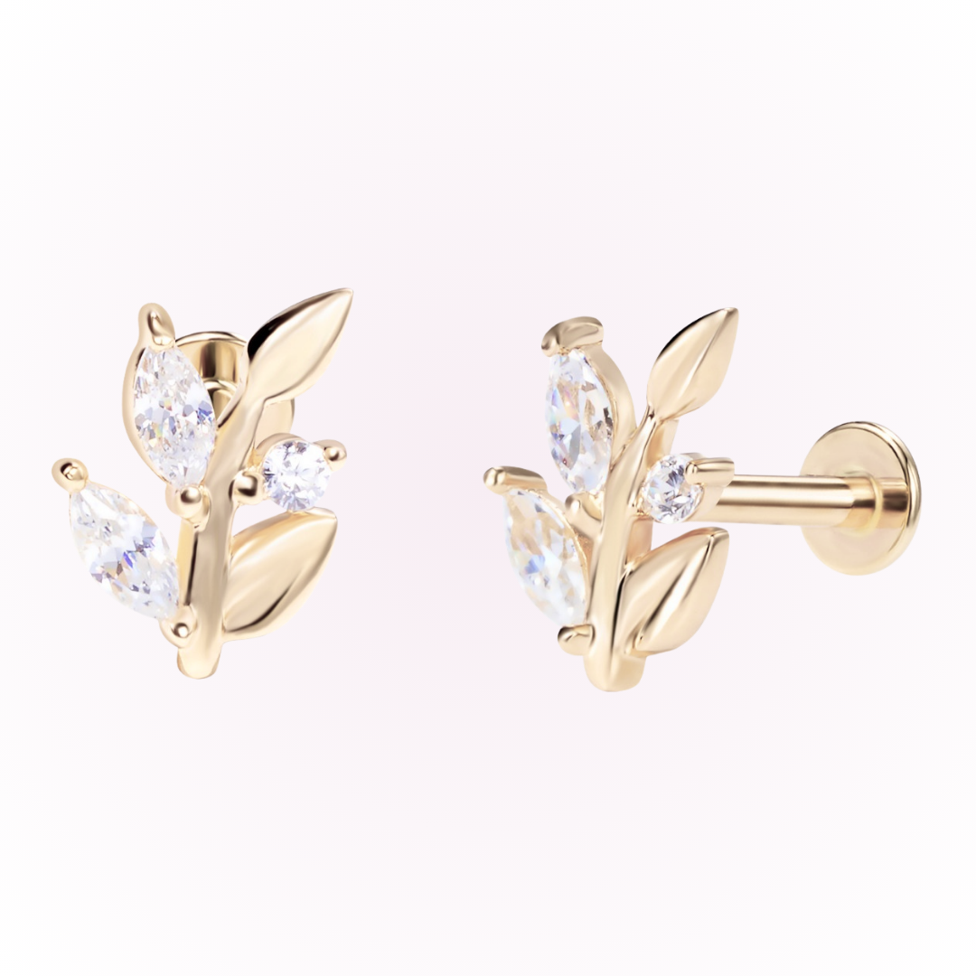 Faith – Leaf Branch Cubic Zirconia Threadless Flat Back Stud