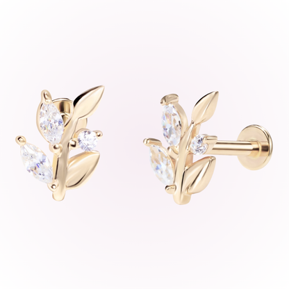 Faith – Leaf Branch Cubic Zirconia Threadless Flat Back Stud