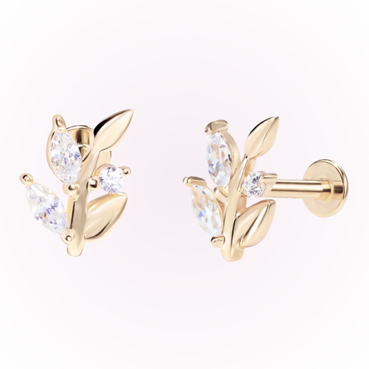 Faith – Leaf Branch Cubic Zirconia Threadless Flat Back Stud