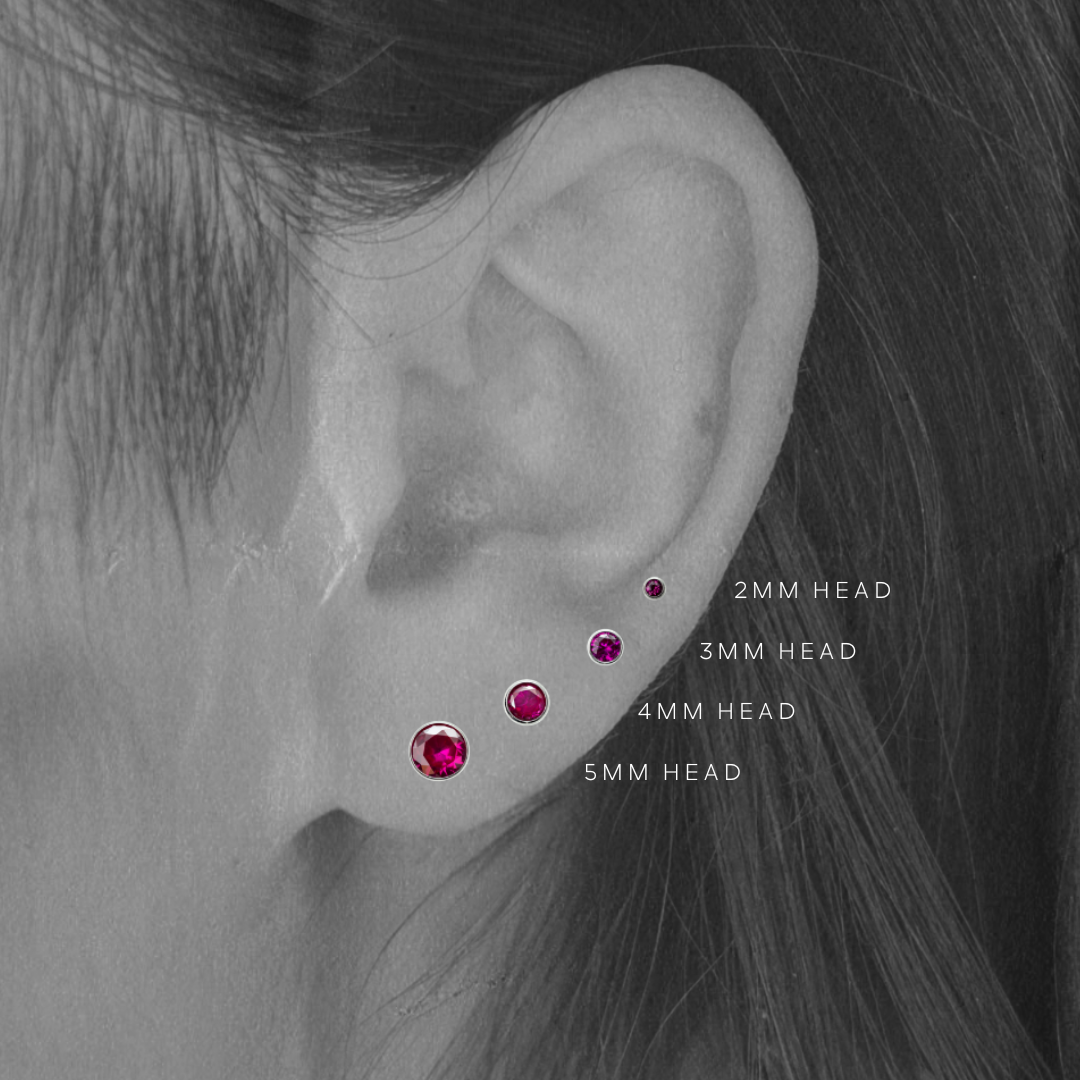 Raspberry – Bezel Set Raspberry Cubic Zirconia Threadless Flat Back Stud