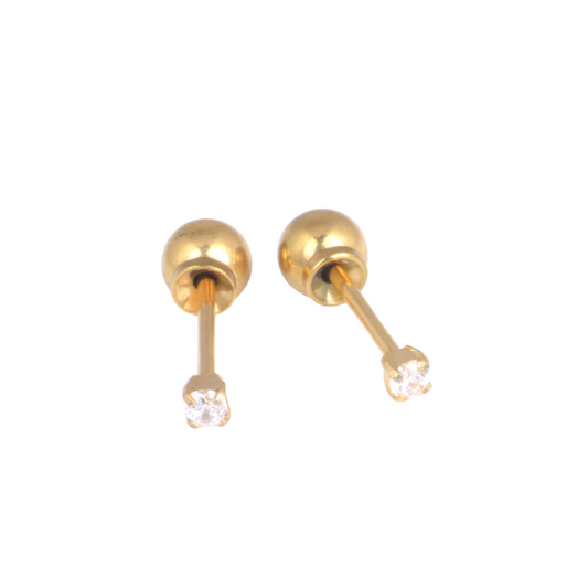 2mm Prong Set Clear Cubic Zirconia Yellow Gold Stud