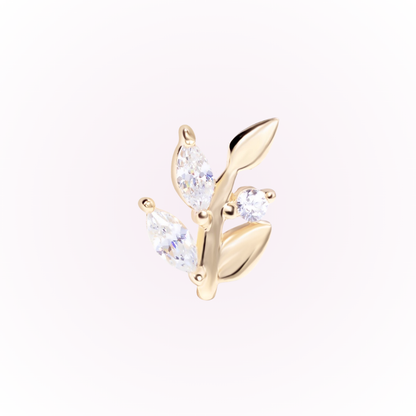 Faith – Leaf Branch Cubic Zirconia Threadless Flat Back Stud