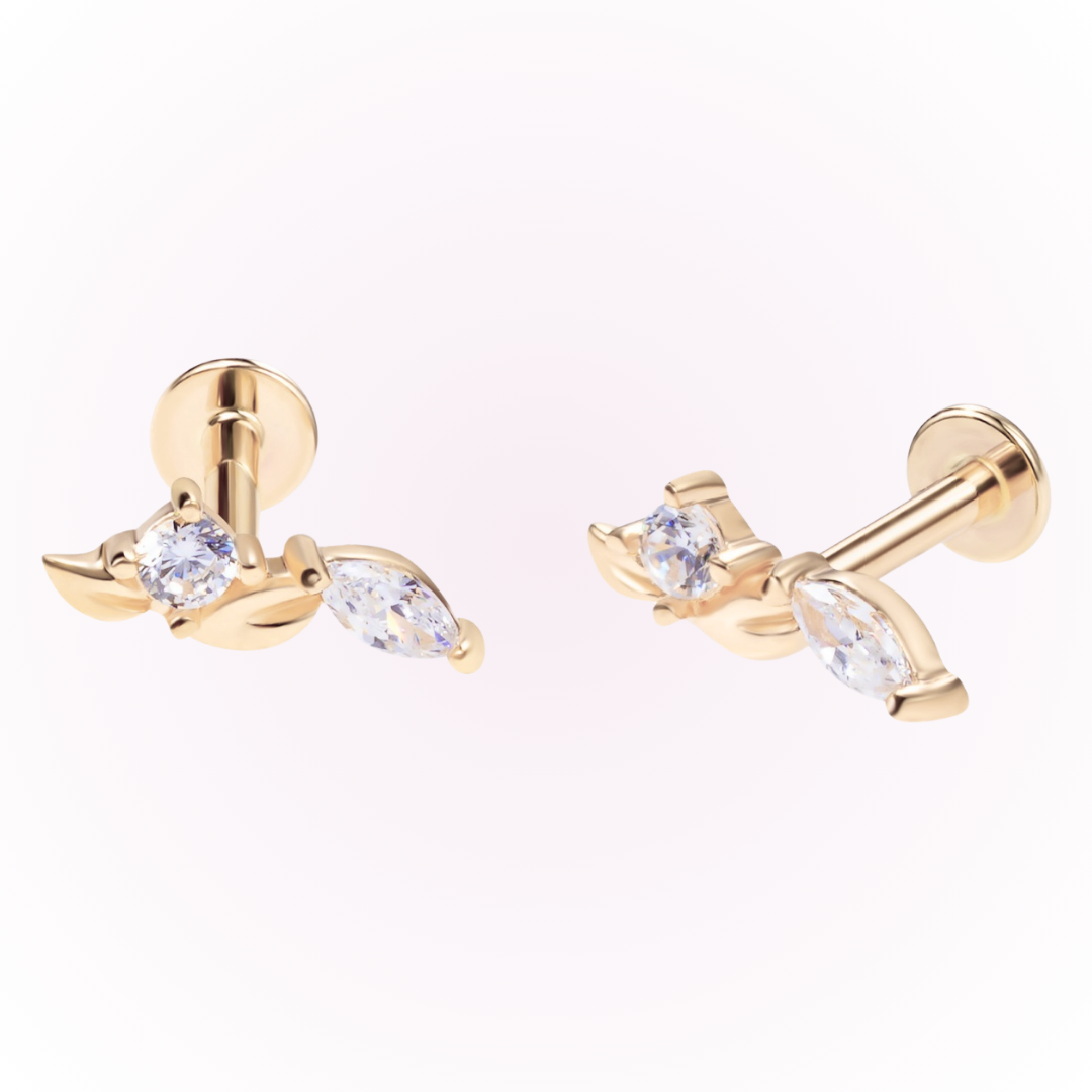 Perennial – Leaf Bar Cubic Zirconia Threadless Flat Back Stud