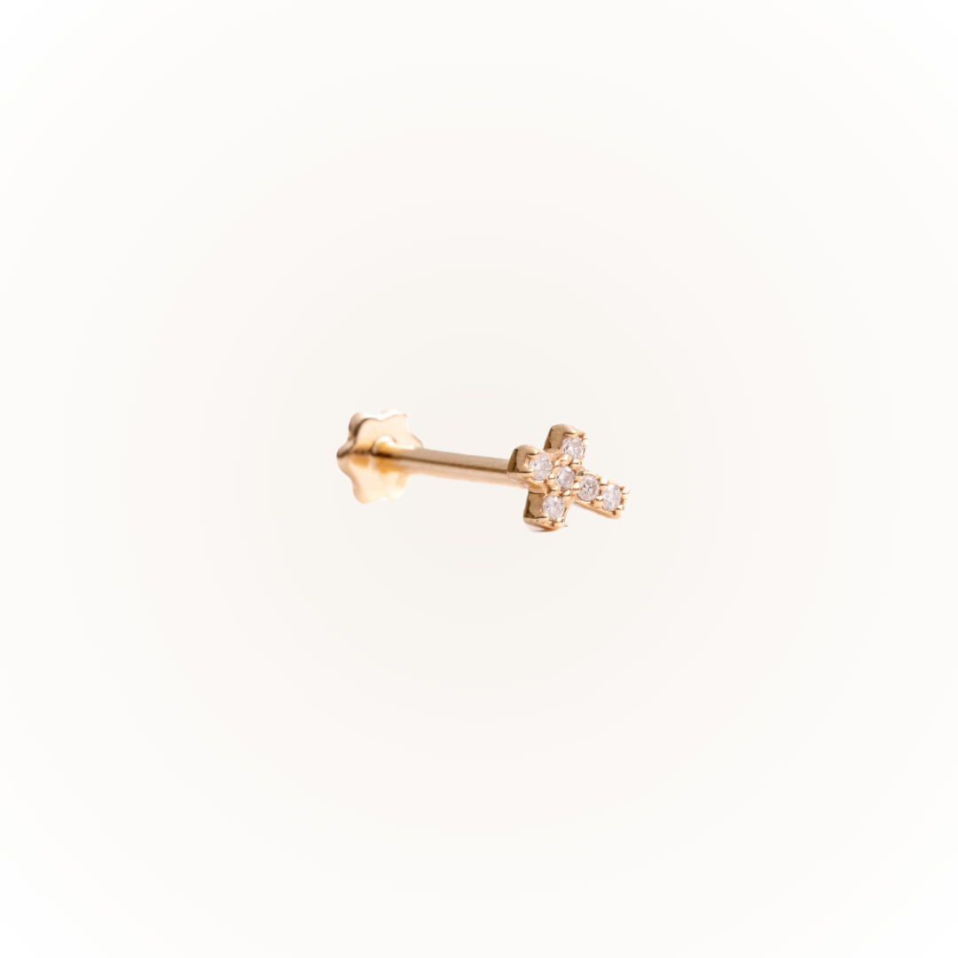 Mercy in Yellow Gold - Diamond Threaded Flatback Stud