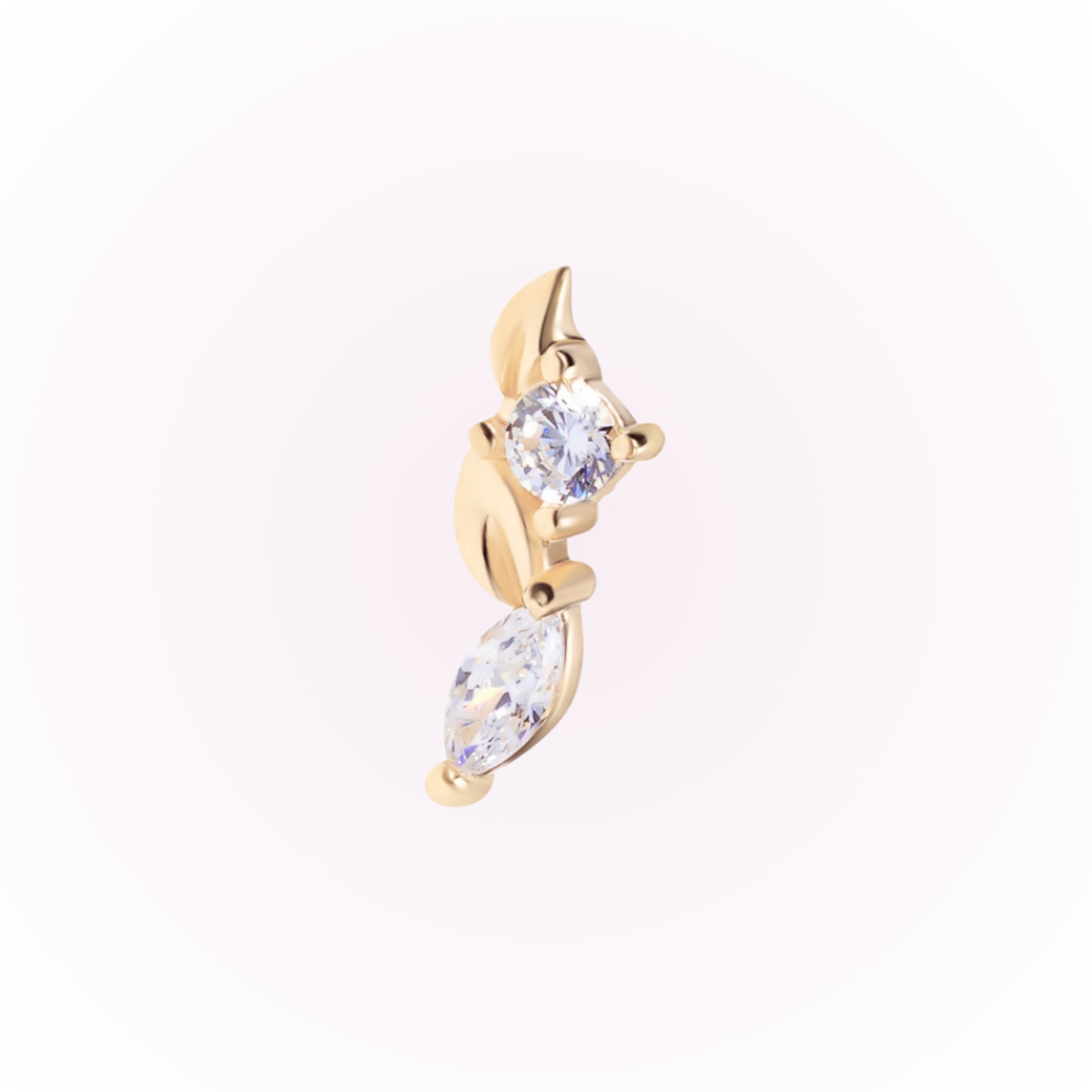 Perennial – Leaf Bar Cubic Zirconia Threadless Flat Back Stud