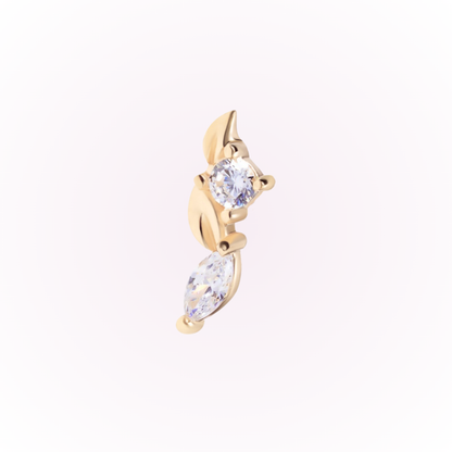 Perennial – Leaf Bar Cubic Zirconia Threadless Flat Back Stud