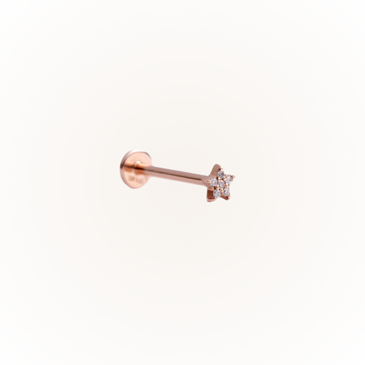 Guía en oro rosa - Pendiente de rosca plana con diamante