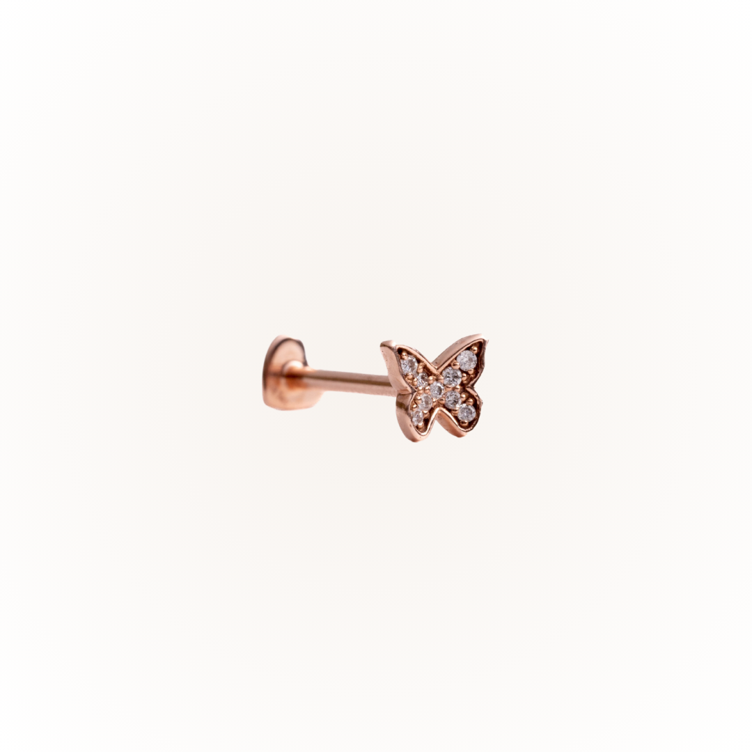Metamorfosis en oro rosa - Pendiente de rosca plana con diamante