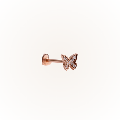Metamorfosis en oro rosa - Pendiente de rosca plana con diamante