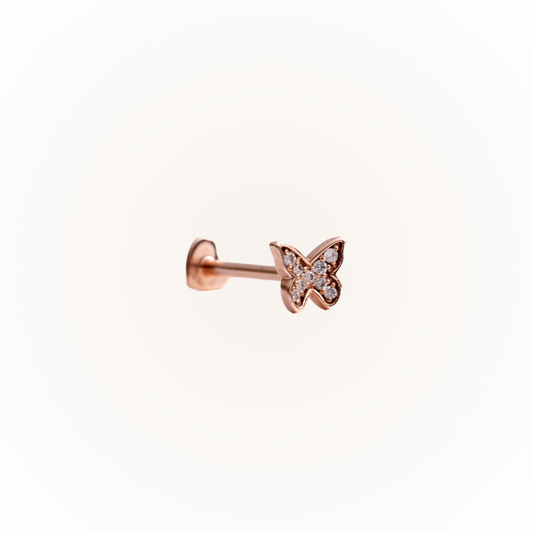 Metamorfosis en oro rosa - Pendiente de rosca plana con diamante