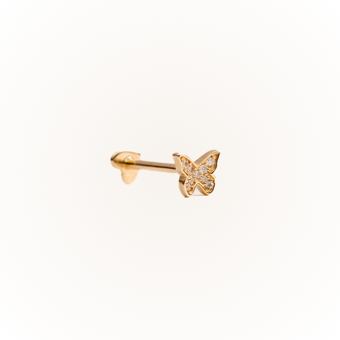 Metamorfosis en oro amarillo - Pendiente de rosca plana con diamante
