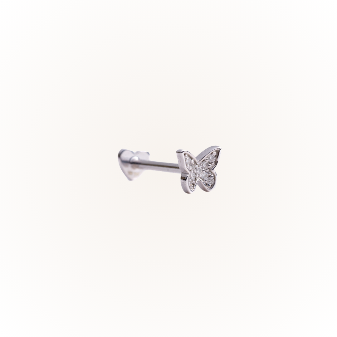 Metamorfosis en oro blanco - Pendiente de rosca plana con diamante