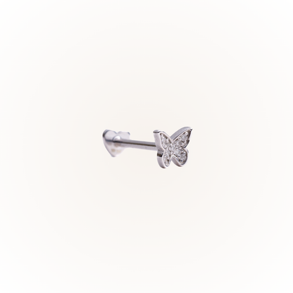 Metamorfosis en oro blanco - Pendiente de rosca plana con diamante