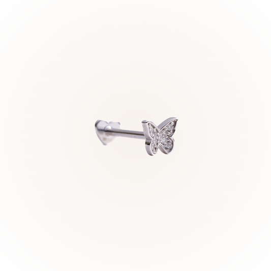 Metamorfosis en oro blanco - Pendiente de rosca plana con diamante