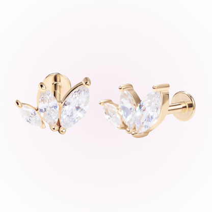 Gilded Petals – Marquise Curve Cubic Zirconia Threadless Flat Back Stud