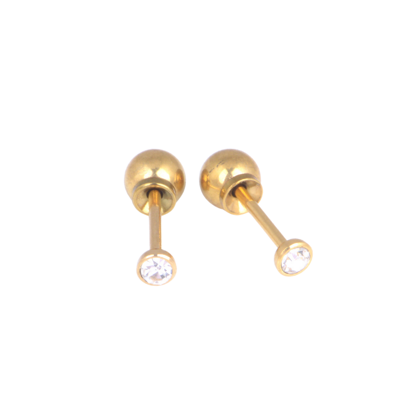 3mm Bezel Set Clear Cubic Zirconia Yellow Gold Stud