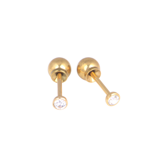3mm Bezel Set Clear Cubic Zirconia Yellow Gold Stud