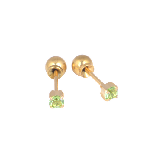 3mm Prong Set August Peridot Yellow Gold Stud