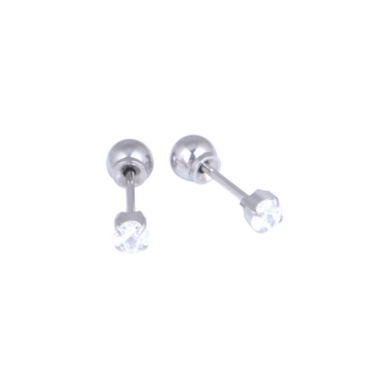 3mm Prong Set Princess cut Clear Cubic Zirconia White Gold Stud
