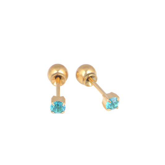 3mm Prong Set December Blue Zircon Yellow Gold Stud