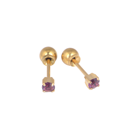 3mm Prong Set February Amethyst Yellow Gold Stud