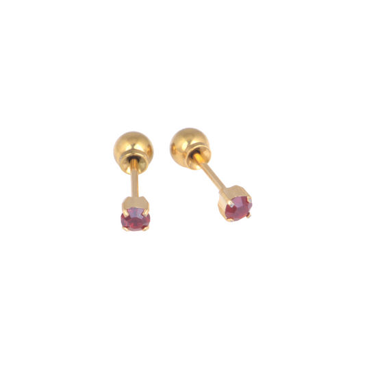 3mm Prong Set January Garnet Yellow Gold Stud