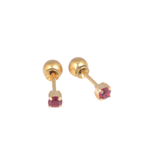 3mm Prong Set July Ruby Yellow Gold Stud