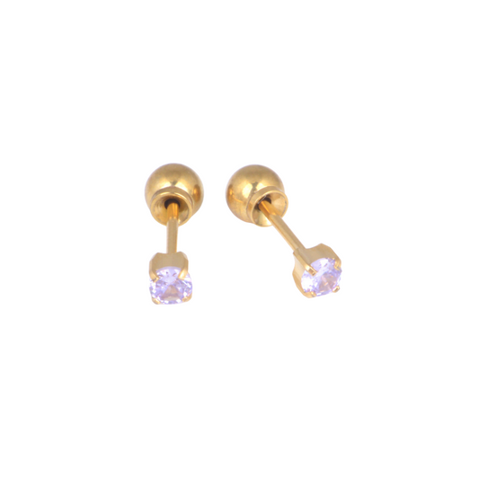 3mm Prong Set Lavender Cubic Zirconia Yellow Gold Stud