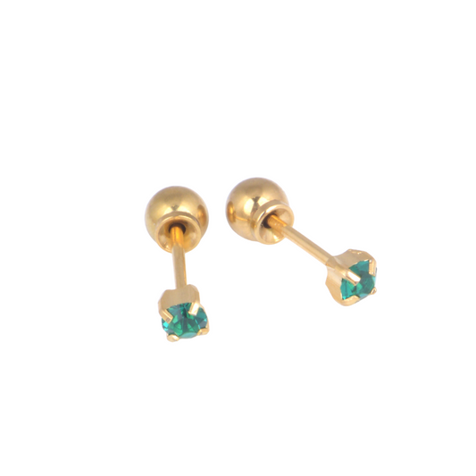3mm Prong Set May Emerald Yellow Gold Stud