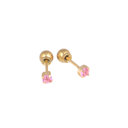 3mm Prong Set October Rose Yellow Gold Stud
