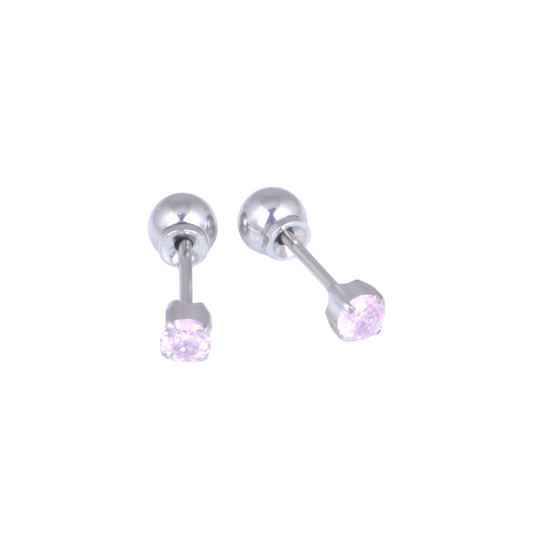 3mm Prong Set Pink Cubic Zirconia White Gold Stud