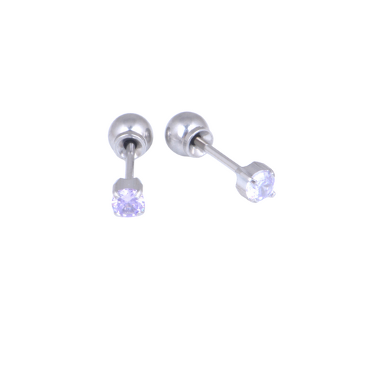 3mm prong Set Lavender Cubic Zirconia White Gold Stud