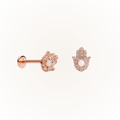 Protección en oro rosa - Pendiente de rosca plana con diamante