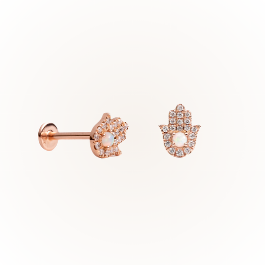 Protección en oro rosa - Pendiente de rosca plana con diamante