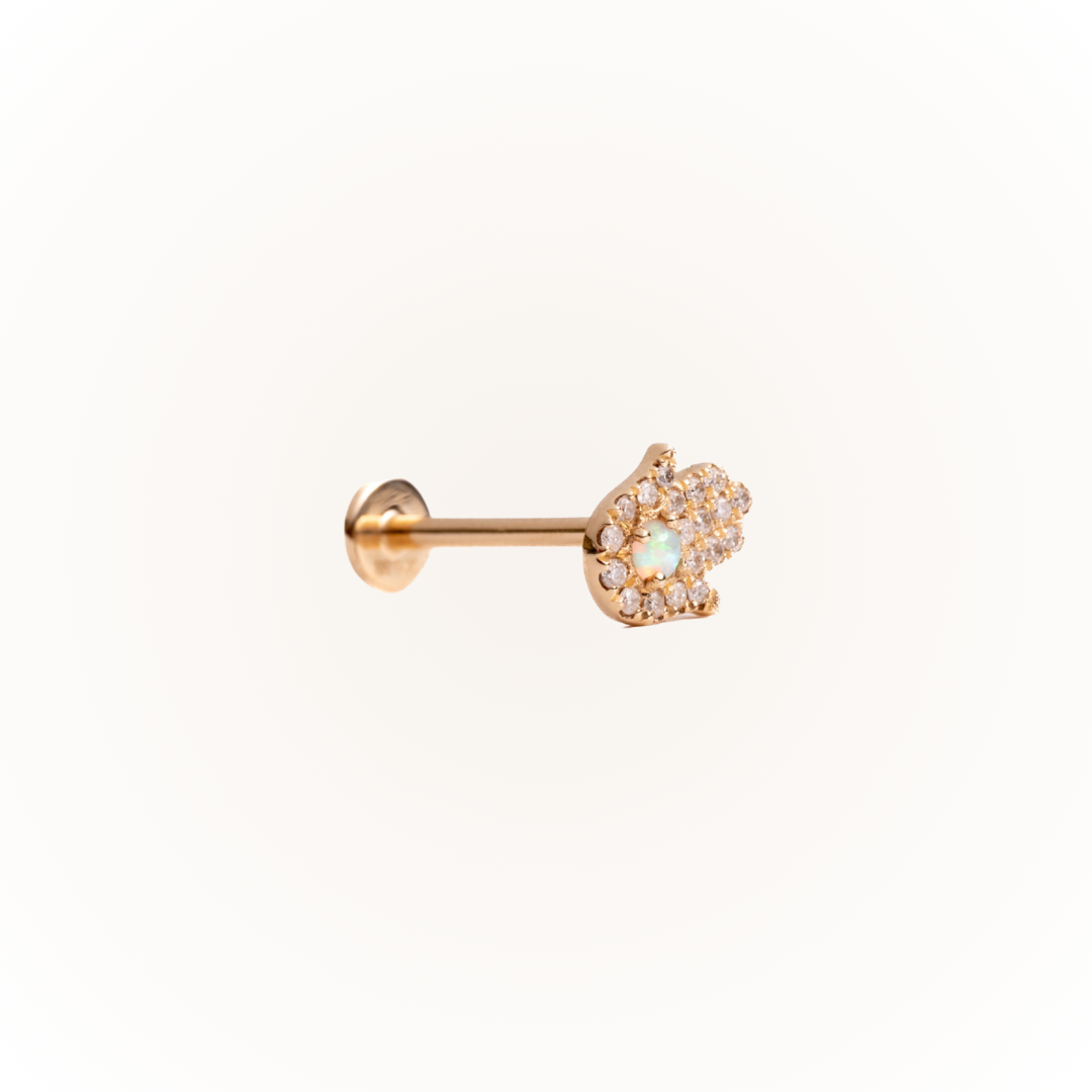 Protección en oro amarillo: pendiente plano con rosca de diamante