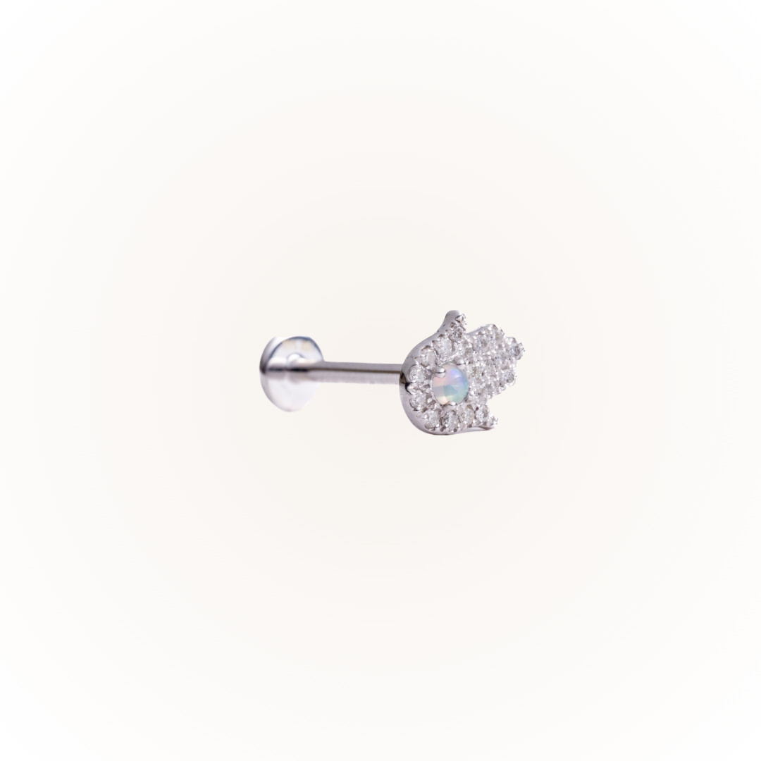 Protección en oro blanco: pendiente plano con rosca de diamante