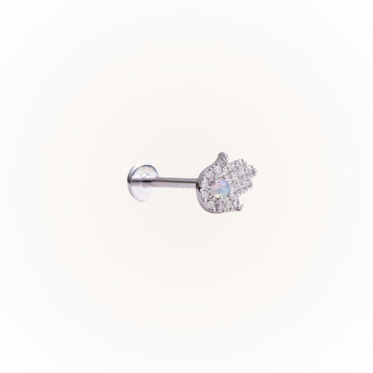 Protección en oro blanco: pendiente plano con rosca de diamante