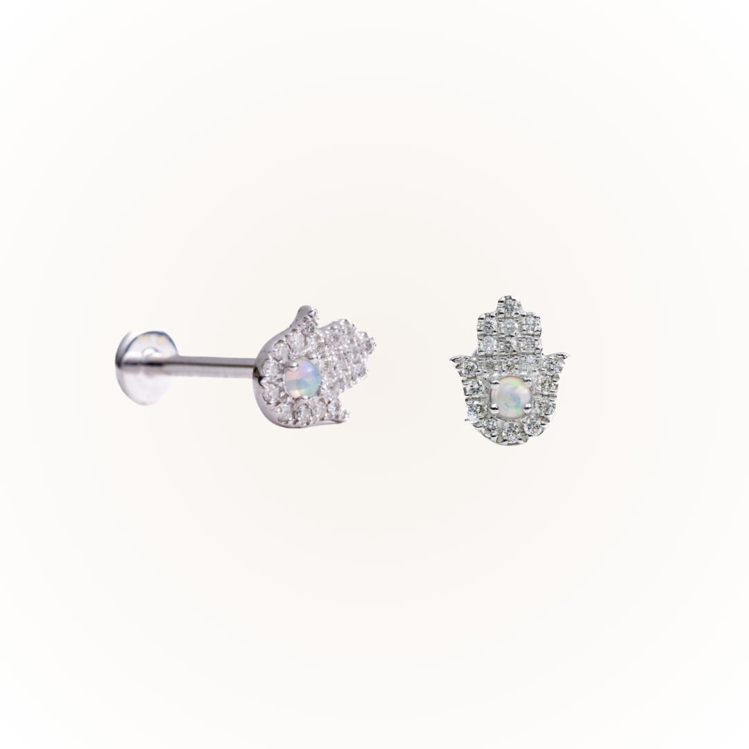 Protección en oro blanco: pendiente plano con rosca de diamante