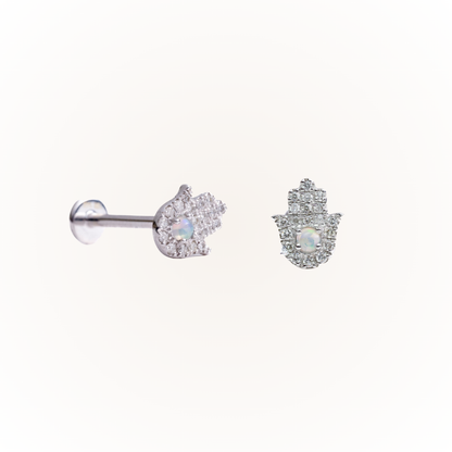 Protección en oro blanco: pendiente plano con rosca de diamante
