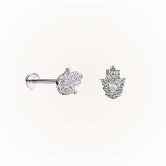 Protección en oro blanco: pendiente plano con rosca de diamante