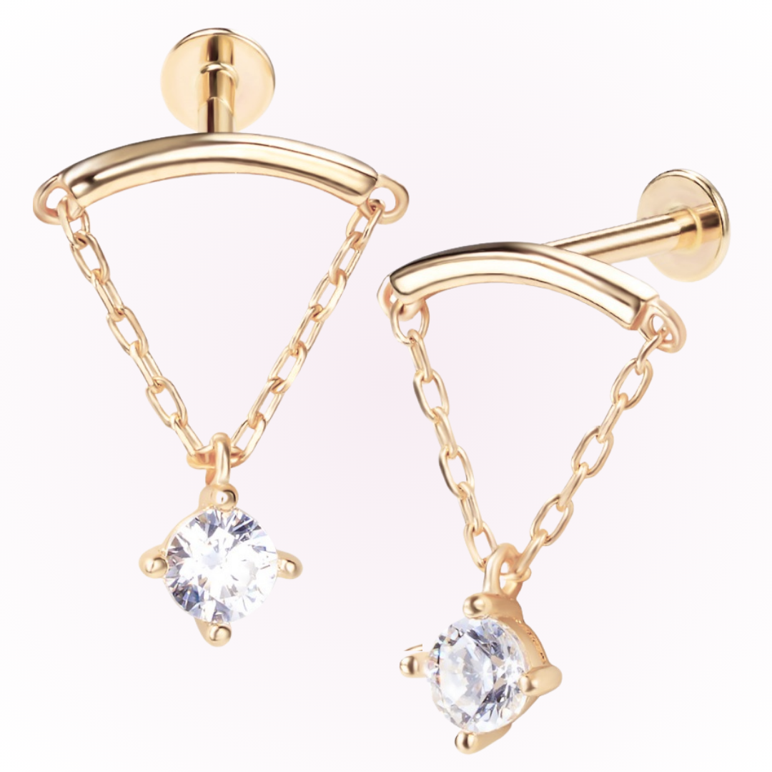 North Star – Chain Drop Cubic Zirconia Threadless Flat Back Stud