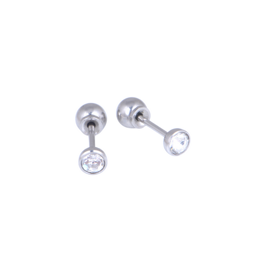 4mm Bezel Set Clear Cubic Zirconia White Gold Stud