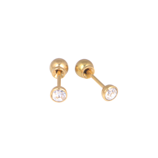 4mm Bezel Set Clear Cubic Zirconia Yellow Gold Stud