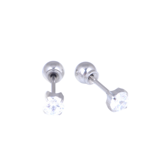 4mm Prong Set Clear Cubic Zirconia White Gold Stud