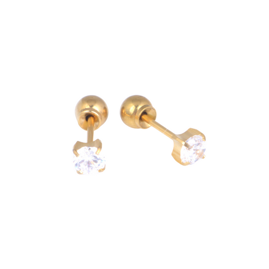 4mm Prong Set Clear Cubic Zirconia Yellow Gold Stud