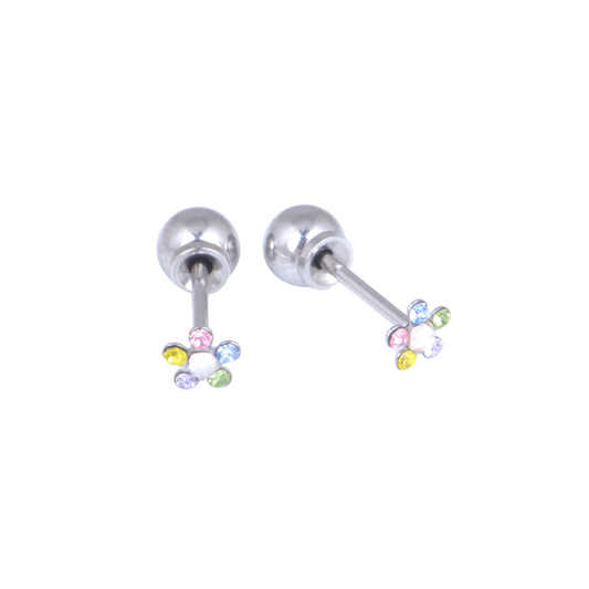 4mm Rainbow Cubic Zirconia Daisy White Gold Stud