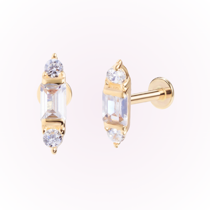 Modern – Baguette Bar Cubic Zirconia Threadless Flat Back Stud
