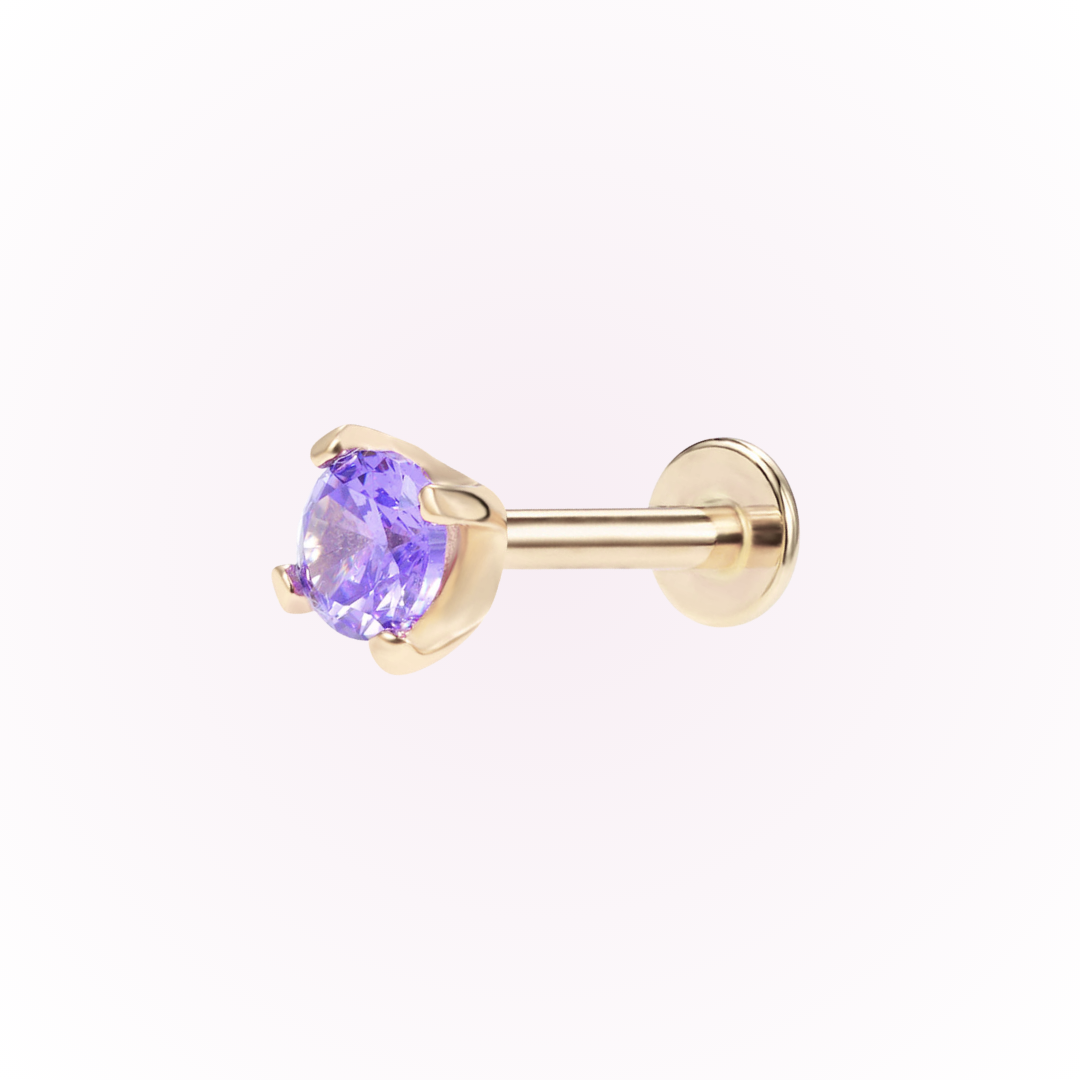 February – Amethyst Prong Set Threadless Flat Back Stud