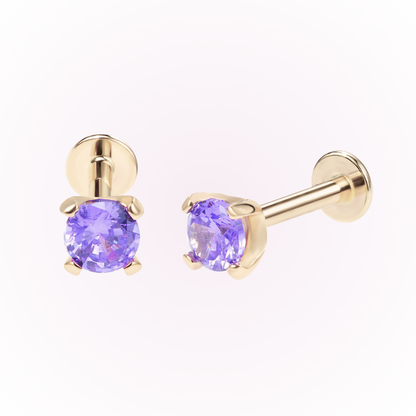 February – Amethyst Prong Set Threadless Flat Back Stud